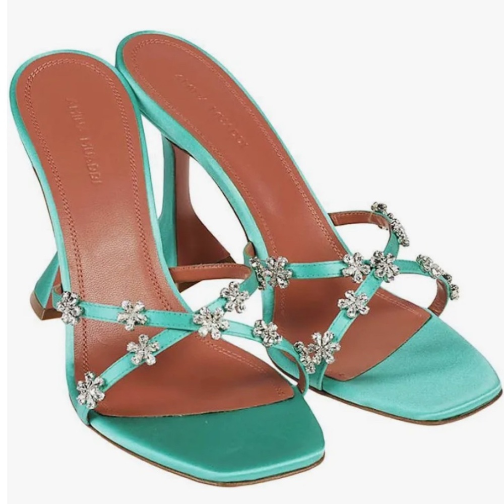 Amina Muaddi Lily Slipper in Clear Blue